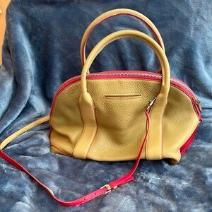 Gold and Red Satchel with Adjustable Strap